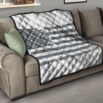 Grey Grunge American Flag Print Quilt