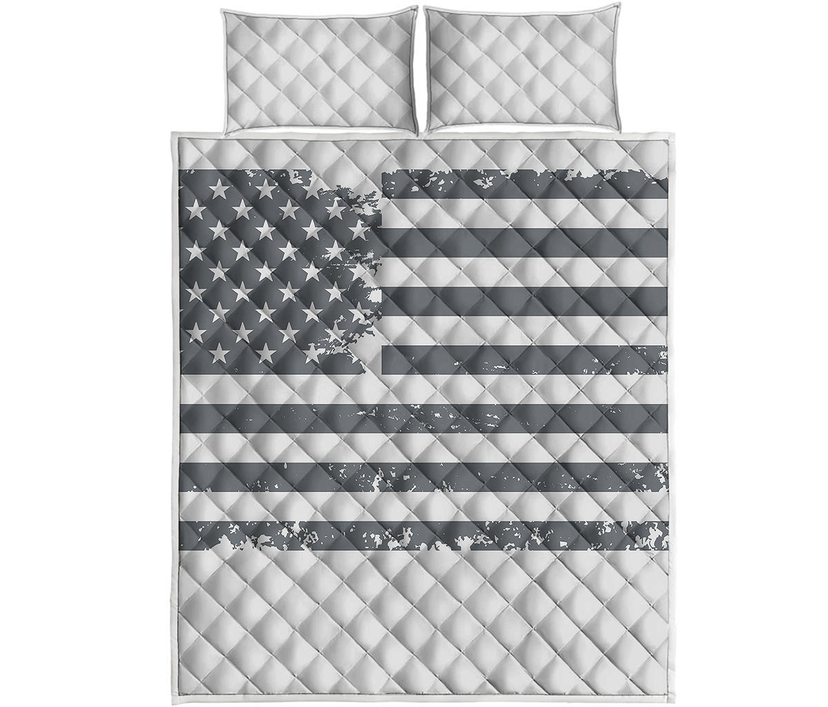 Grey Grunge American Flag Print Quilt Bed Set