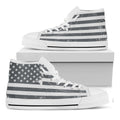 Grey Grunge American Flag Print White High Top Sneakers