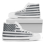 Grey Grunge American Flag Print White High Top Shoes