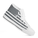 Grey Grunge American Flag Print White High Top Shoes