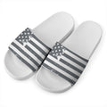Grey Grunge American Flag Print White Slide Sandals