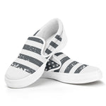 Grey Grunge American Flag Print White Slip On Shoes