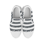 Grey Grunge American Flag Print White Slip On Shoes
