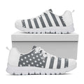 Grey Grunge American Flag Print White Running Shoes