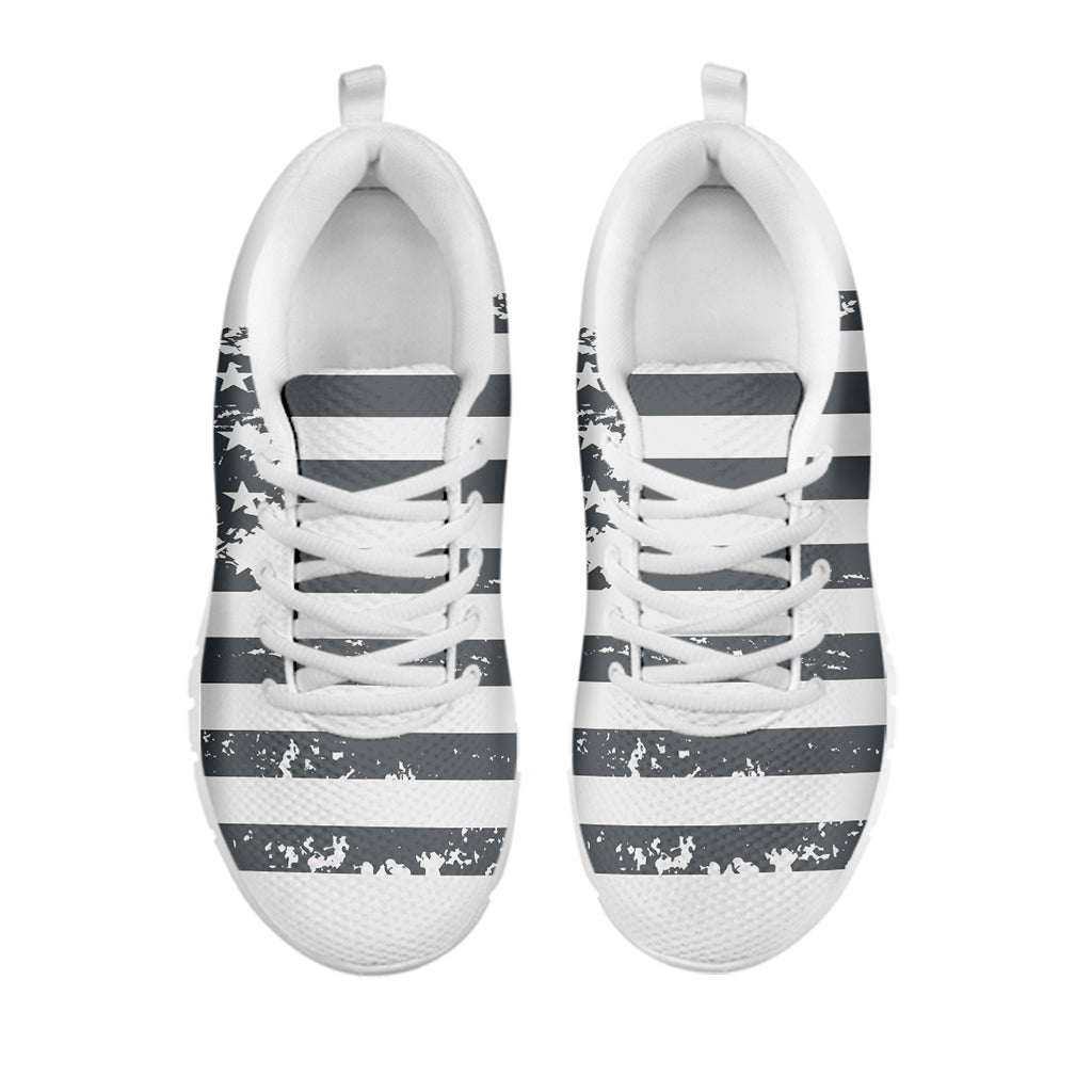 Grey Grunge American Flag Print White Sneakers