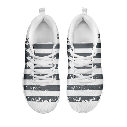 Grey Grunge American Flag Print White Sneakers