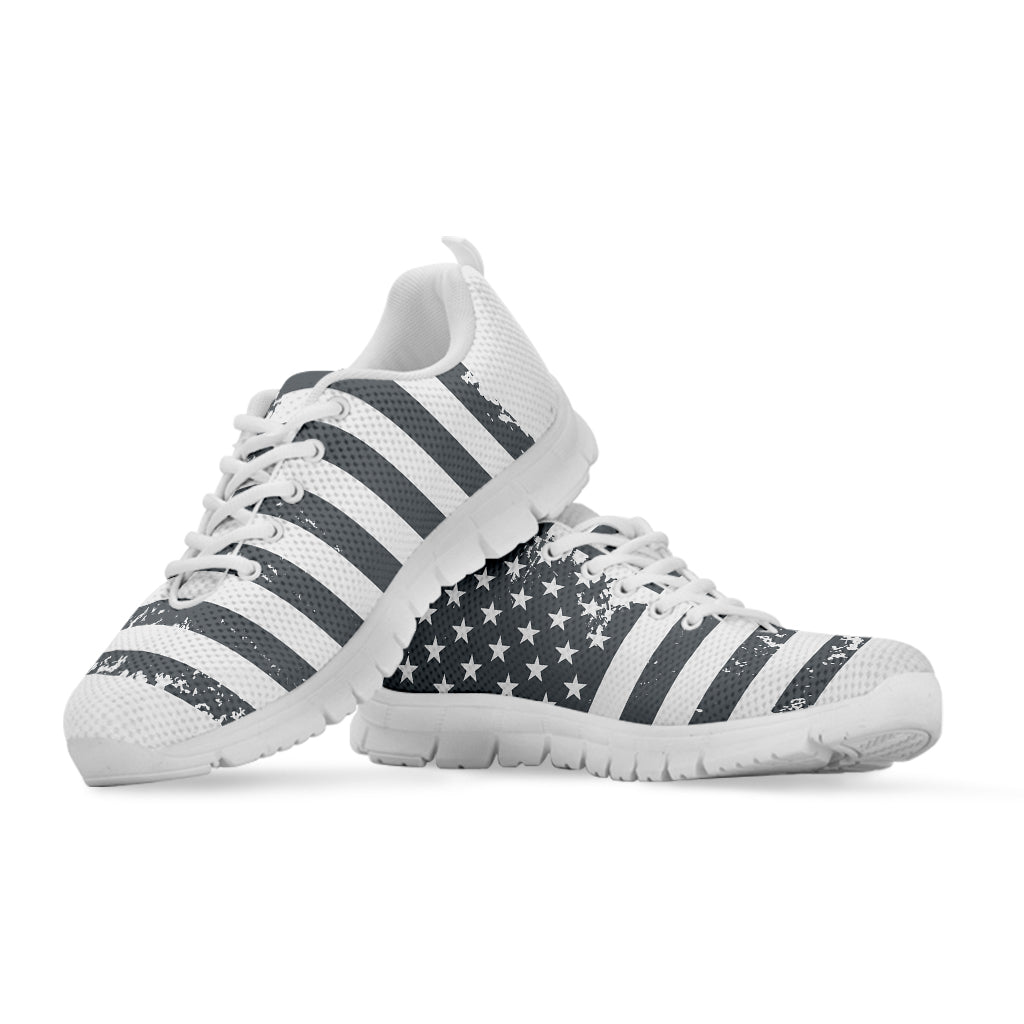Grey Grunge American Flag Print White Sneakers