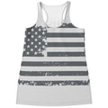 Grey Grunge American Flag Print Women's Racerback Tank Top