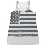 Grey Grunge American Flag Print Women's Racerback Tank Top