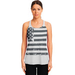 Grey Grunge American Flag Print Women's Racerback Tank Top