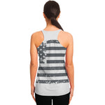 Grey Grunge American Flag Print Women's Racerback Tank Top