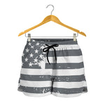 Grey Grunge American Flag Print Women's Shorts