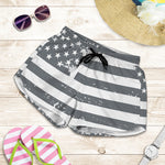 Grey Grunge American Flag Print Women's Shorts