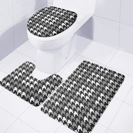 Grey Houndstooth Pattern Print 3 Piece Bath Mat Set