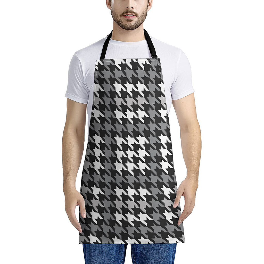 Grey Houndstooth Pattern Print Apron