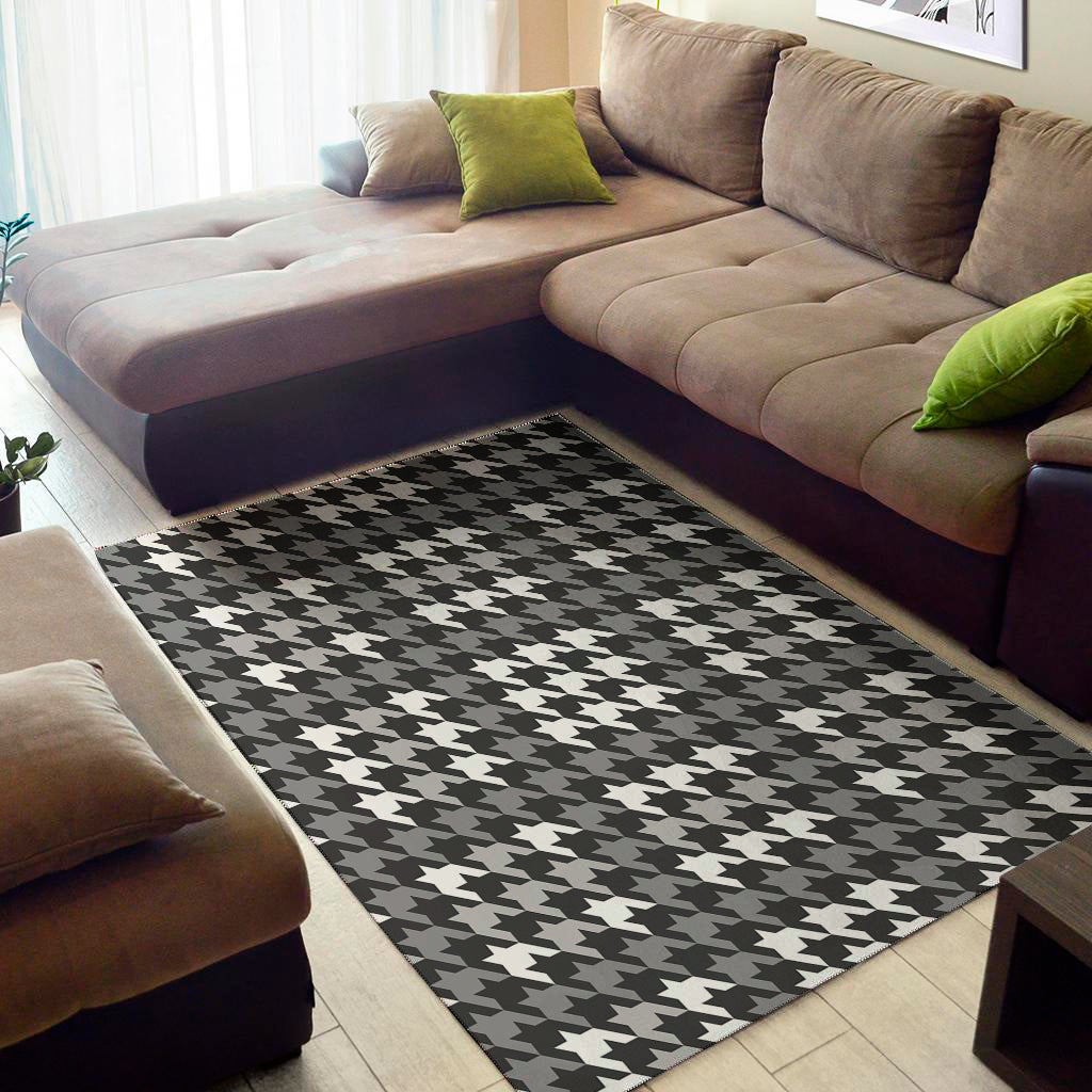 Grey Houndstooth Pattern Print Area Rug