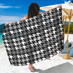 Grey Houndstooth Pattern Print Beach Sarong Wrap