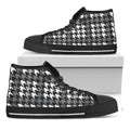 Grey Houndstooth Pattern Print Black High Top Sneakers