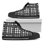 Grey Houndstooth Pattern Print Black High Top Shoes