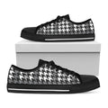 Grey Houndstooth Pattern Print Black Low Top Sneakers