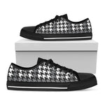 Grey Houndstooth Pattern Print Black Low Top Shoes