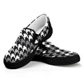 Grey Houndstooth Pattern Print Black Slip On Sneakers
