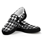 Grey Houndstooth Pattern Print Black Slip On Shoes