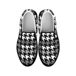 Grey Houndstooth Pattern Print Black Slip On Shoes