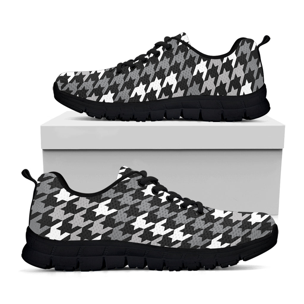 Grey Houndstooth Pattern Print Black Sneakers