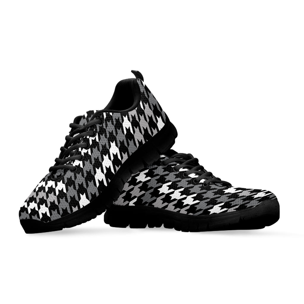 Grey Houndstooth Pattern Print Black Sneakers