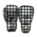 Grey Houndstooth Pattern Print Boxing Gloves