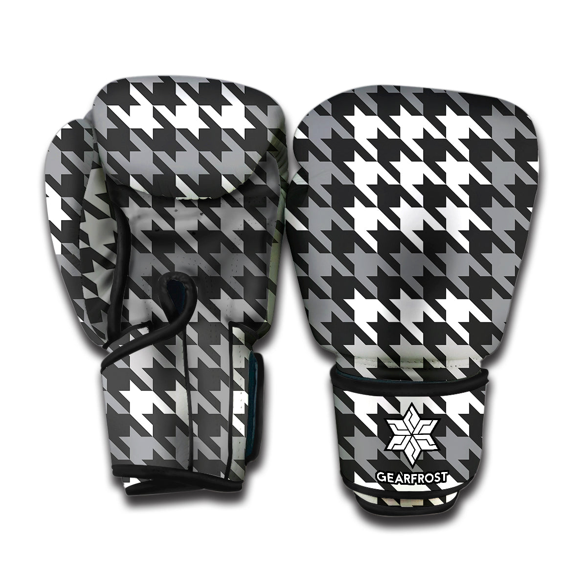 Grey Houndstooth Pattern Print Boxing Gloves