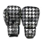 Grey Houndstooth Pattern Print Boxing Gloves
