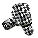 Grey Houndstooth Pattern Print Boxing Gloves