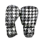 Grey Houndstooth Pattern Print Boxing Gloves