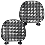 Grey Houndstooth Pattern Print Car Headrest Covers