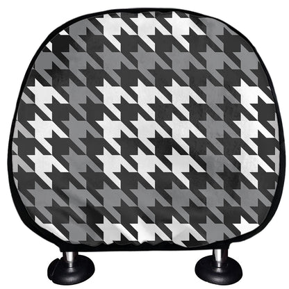 Grey Houndstooth Pattern Print Car Headrest Covers