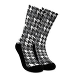 Grey Houndstooth Pattern Print Crew Socks