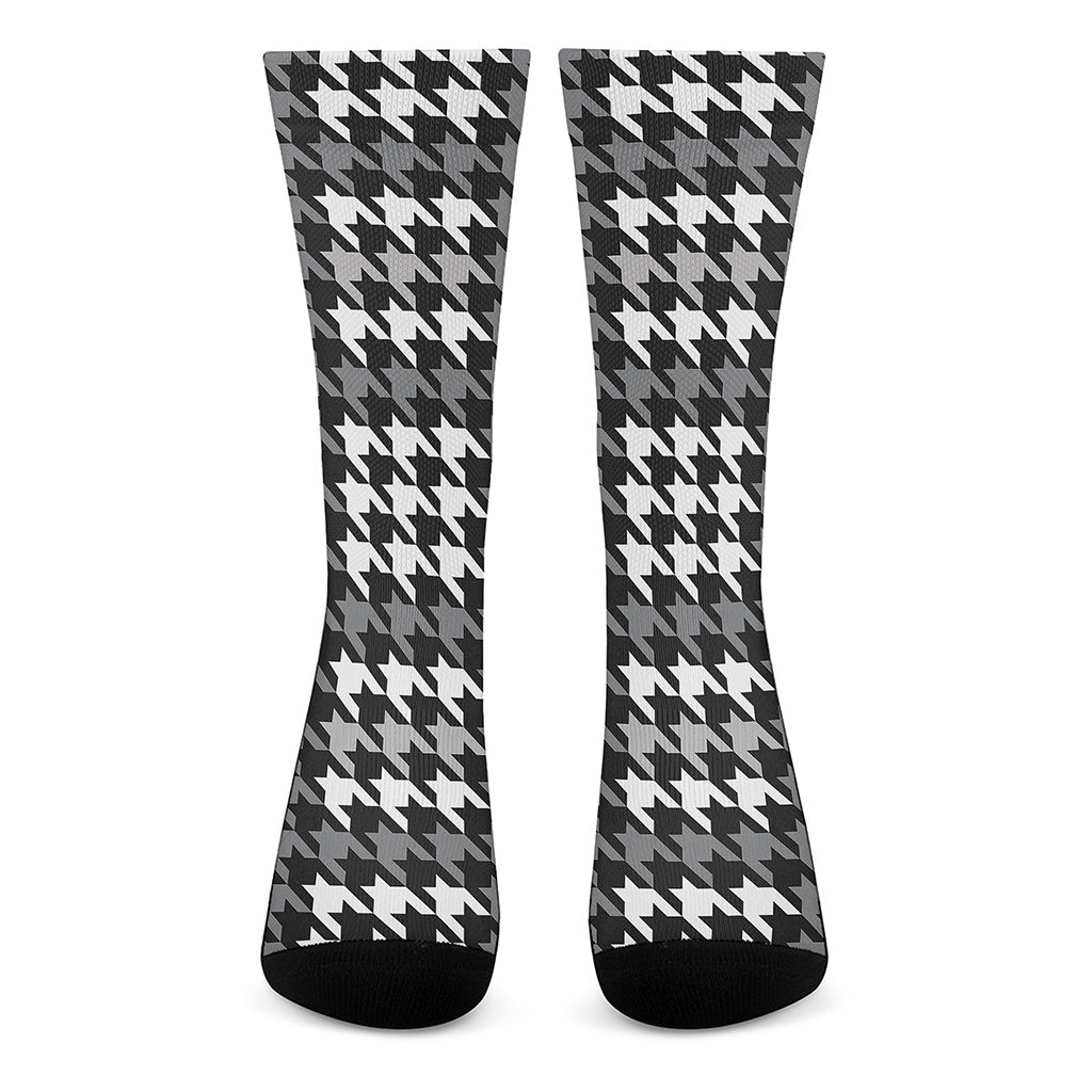 Grey Houndstooth Pattern Print Crew Socks