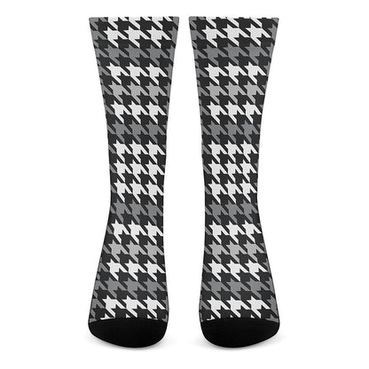 Grey Houndstooth Pattern Print Crew Socks