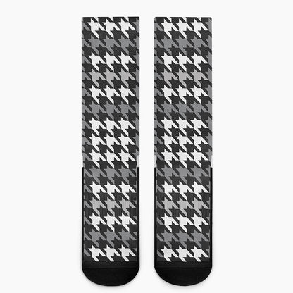 Grey Houndstooth Pattern Print Crew Socks