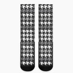 Grey Houndstooth Pattern Print Crew Socks