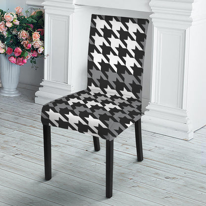 Grey Houndstooth Pattern Print Dining Chair Slipcover