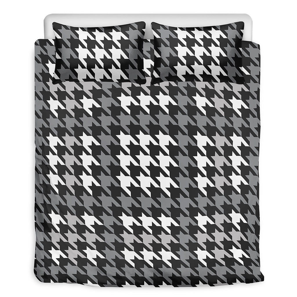 Grey Houndstooth Pattern Print Duvet Cover Bedding Set