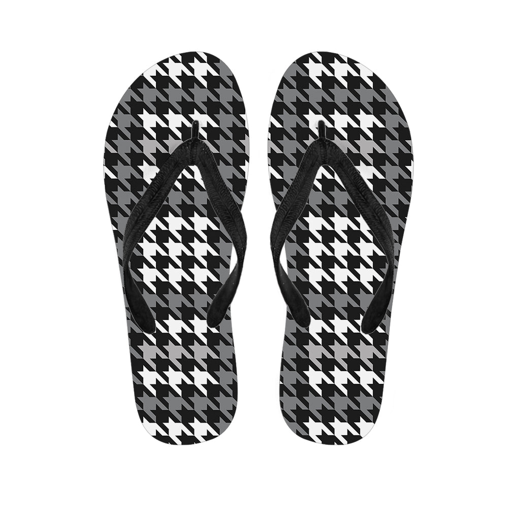 Grey Houndstooth Pattern Print Flip Flops