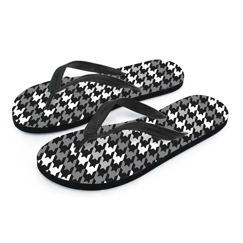 Grey Houndstooth Pattern Print Flip Flops