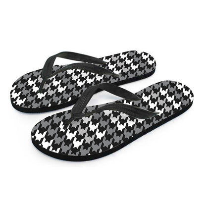 Grey Houndstooth Pattern Print Flip Flops