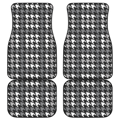 Grey Houndstooth Pattern Print Front and Back Car Floor Mats