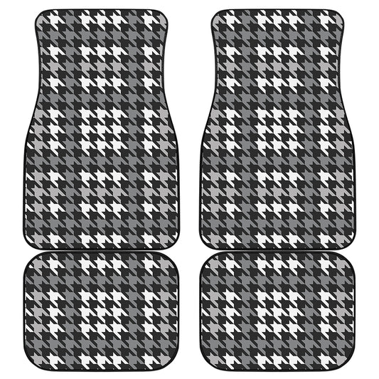 Grey Houndstooth Pattern Print Front and Back Car Floor Mats
